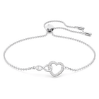 Hyperbola bracelet, Infinity and heart, White, Rhodium plated