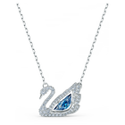 Swan necklace, Swan, Blue, Rhodium plated