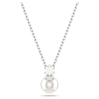 Matrix pendant, Crystal pearl, Round cut, White, Rhodium plated