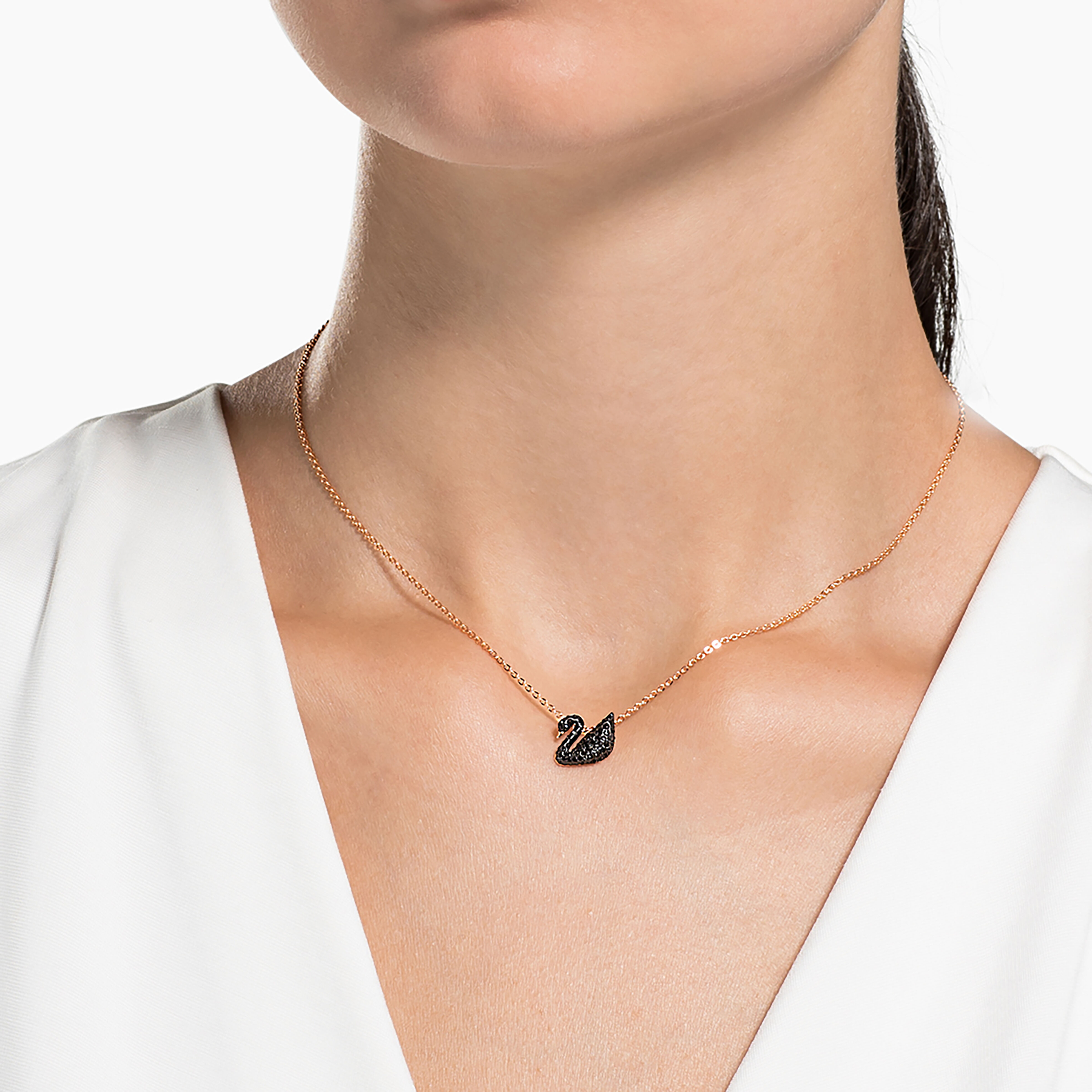 Buy Swarovski Iconic Swan Pendant, Small, Black, Rose Gold Plated